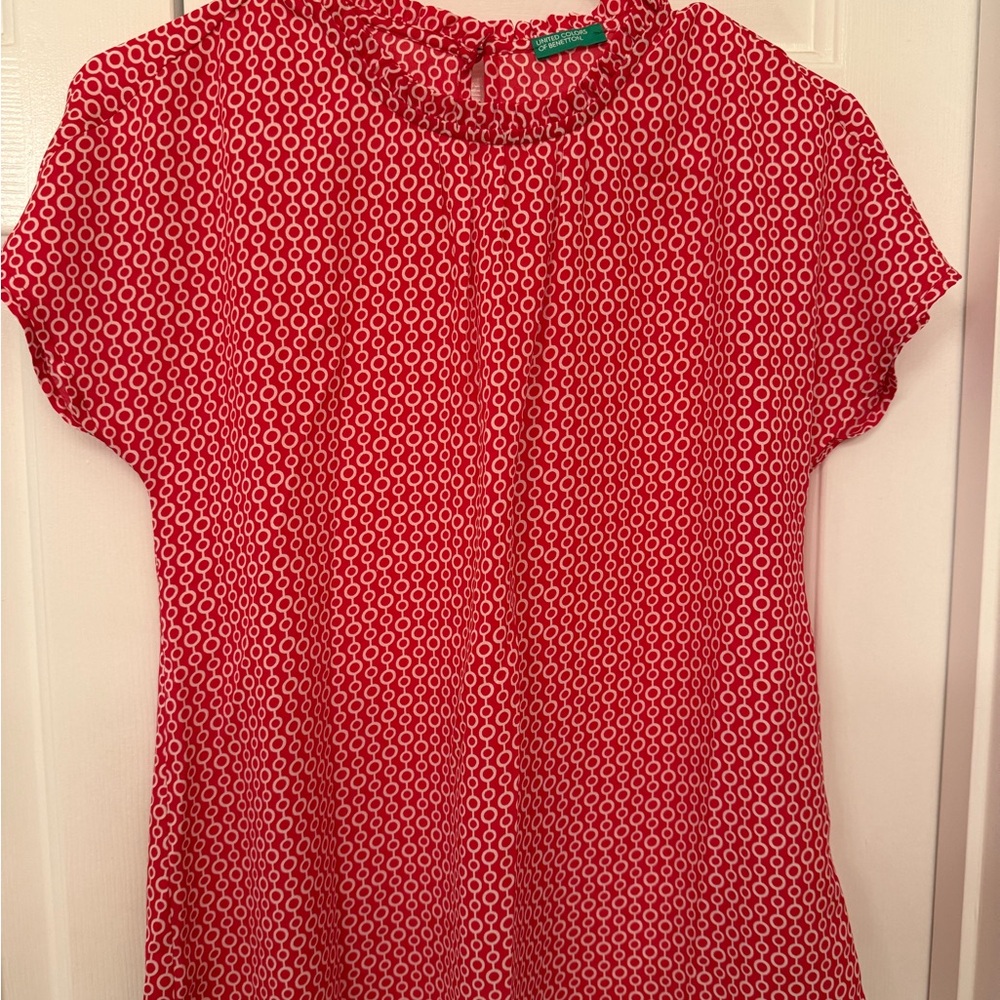 United Colors Of Benetton Red Relaxed Blouse with Mandarin Collar